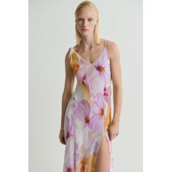 Rochie maxi asimetrica cu model floral