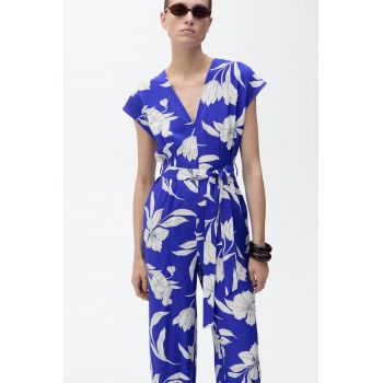 Salopeta cu imprimeu floral si decolteu in V