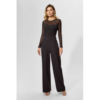 Salopeta de ocazie din crepe cu tull si strass-uri Everill Neagra