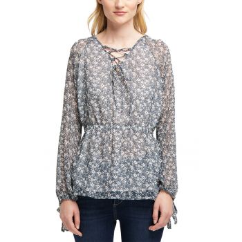 Bluza cu imprimeu floral - cu talie cambrata