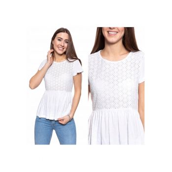 Bluza Dama -  Alice C Crochet - Croi Normal - Fara Inchidere - 100% Bumbac - Maneci Scurte - M Intl - Alb