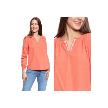 Bluza Dama -  Edda V Embroidery - Croi Normal - Fara Inchidere - Maneci Lungi - 100% Bumbac - S Intl - Portocalie