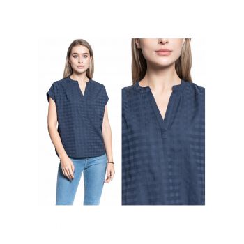 Bluza Dama -  Elsa Check Top - Material: 100% Bumbac - Croi: Regular Fit - Inchidere: Fara - Maneci: Scurte - Marime: S Intl - Albastru