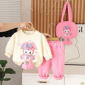 Compleu Fetite Bluza Crem si Pantaloni Roz Poppy - 2-3 ani
