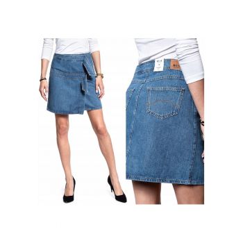 Fusta Din Denim -  Fusta Infasurata - Croi: Regular Fit - Inchidere: Catarama - Compozitie Material: 100% Bumbac - Model Dominant: Denim - Marime: W27 EU - Albastru