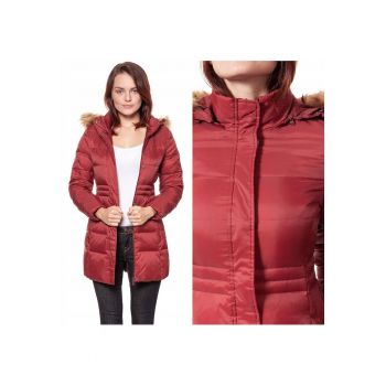 Jacheta de iarna pentru femei  LONG PUFFER XS - Poliamida - Jacheta - Uni - Cu gluga - Fermoar - Rosu