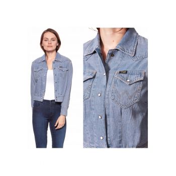 Jacheta din denim pentru femei  SHACKET S - Bumbac - Jacheta - Uni - Cu gluga - Nasturi - Albastru