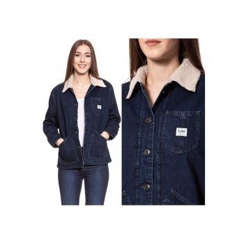 Jacheta din denim  SHERPA CHORE JACKET S pentru femei - Bumbac - Jacheta - Uni - Cu gluga - Cu nasturi - Albastru