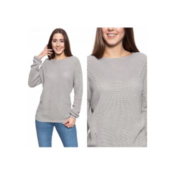 Pulover Dama -  Carla C Highbulk - 100% Bumbac - Croi Normal - Fara Inchidere - Maneci Lungi - S Intl - Gri