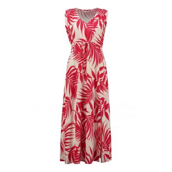 Rochie cu imprimeu tropical si decolteu in V