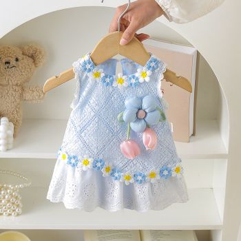Rochita Fetite Albastra cu Broderii Kiara - 9-12 luni