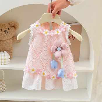 Rochita Fetite Roz cu Broderii Kiara - 9-12 luni