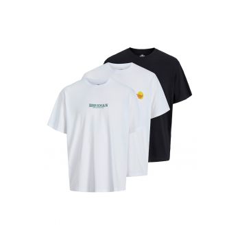 Set de tricouri de bumbac cu imprimeu text - 3 piese