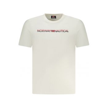 Tricou barbati cu imprimeu cu logo si decolteu la baza gatului