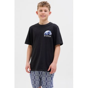Tricou cu decolteu la baza gatului si imprimeu