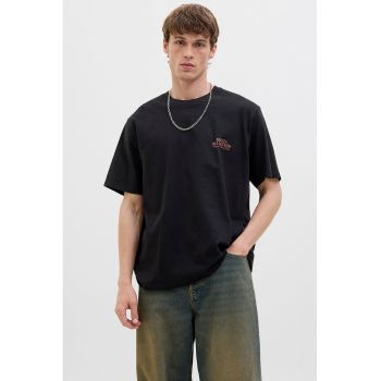 Tricou lejer de bumbac cu imprimeu foto pe partea din spate