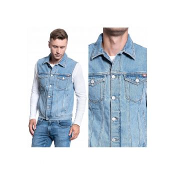Vesta Fara Maneci -  Vesta Biker - Croiala Regulara - Inchidere: Nasturi - Compozitie Material: 100% Bumbac - Numar De Buzunare: 4 - M Intl - Albastru