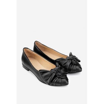 Balerini dama  din piele neagra cu ornament funda