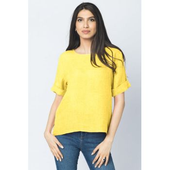 Bluza din in galbena cu nasturi pe spate