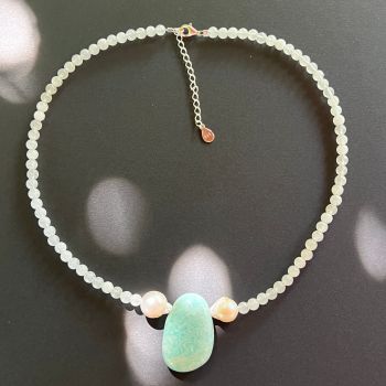Colier jad alb cu amazonit și perle Inner Peace #65