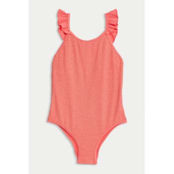 Costum de baie intreg cu bretele cu volane