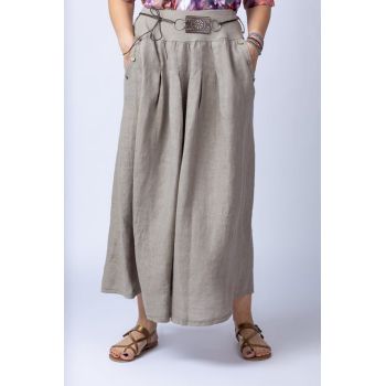 Fusta lunga casual, bej, din in, cu o curea fancy
