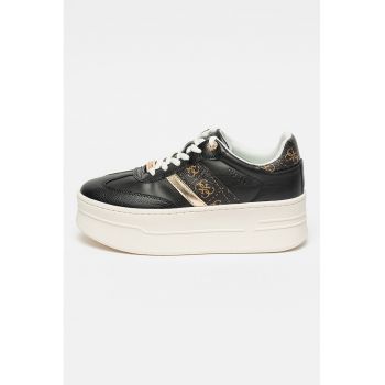 Pantofi sport flatform de piele ecologica cu garnituri logo