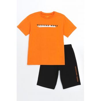 Pijama cu pantaloni scurti - talie elastica si imprimeu