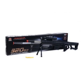 Pusca de jucarie 320 Model Gun, scara 1:1 – Sports Gun Series, cu luneta si 3 tipuri de gloante, suport inclus, 14+ ani
