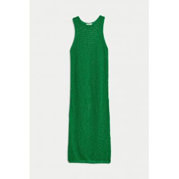 Rochie lunga din amestec de in cu aspect tricotat
