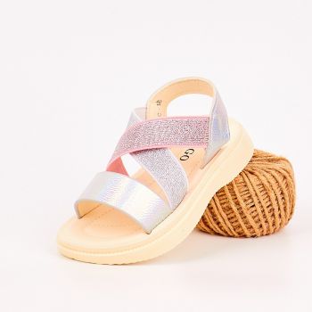 Sandale Fata Argintii Cu Elastic Duzil