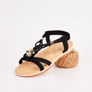Sandale Fata Negre Cu Elastic Ronzel