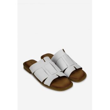 Sandale papuc dama piele alba