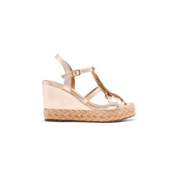 Sandale wedge de piele cu franjuri
