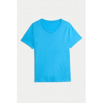 Tricou de bumbac cu decolteu rotund