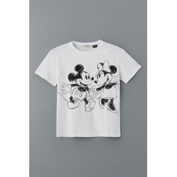 Tricou din bumbac cu imprimeu Minnie si Mickey Mouse