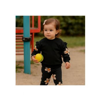 Bluza cu maneca lunga si imprimeu floral  - Good Day - Negru - pentru fetite