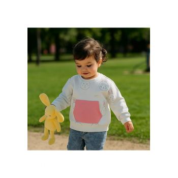 Bluza cu maneca lunga si imprimeu Iepuras  - Stella - Alb si Roz - pentru fetite
