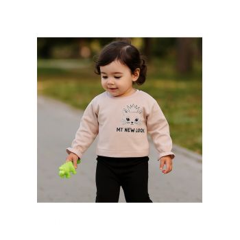 Bluza cu maneca lunga si model pisicuta -  - Baby - Roz Pal - pentru fetite
