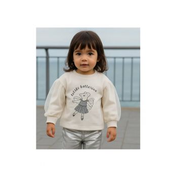 Bluza cu maneca lunga si tull - model soricel -  - Little Ballerina - Ecru - pentru fetite