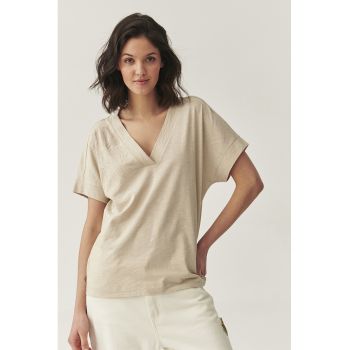 Bluza din amestec de bumbac ci decolteu in V