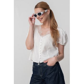 Bluza din amestec de in cu maneci scurte