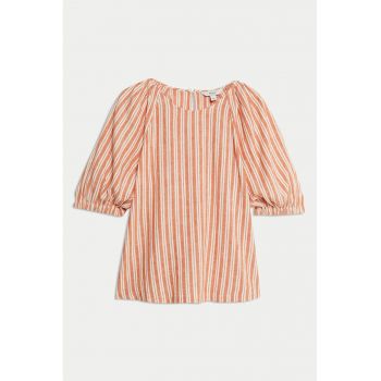 Bluza din amestec de in cu maneci scurte