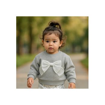 Bluza groasa cu maneca lunga si fundita din tull -  - Little Ballerina - Gri Melanje - pentru fetite