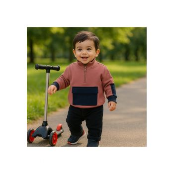 Bluza sport cu fermoar si buzunar negru Color Block -  - Let`s Explore - Rose - pentru baietei