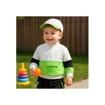 Bluza sport  - Natural Power - Alb cu dungi verzi - pentru baietei