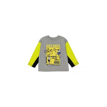 Bluza subtire cu maneca lunga imprimata  - City Boys - Gri cu maneci Galbene - pentru baietei - 92
