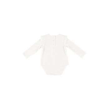 Body cu maneca lunga si volan cu broderie  - Bravery - Ecru - pentru fetite