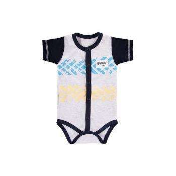 Body cu maneca scurta si capse in fata -  - Bike - Gri cu maneci Bleumarin - pentru baietei