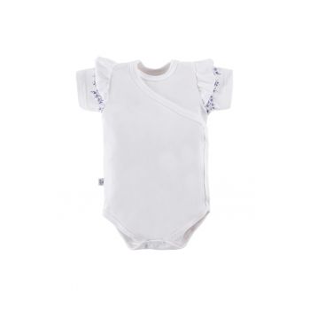 Body cu maneca scurta si volan floral -  - Botanic - Alb - pentru fetite
